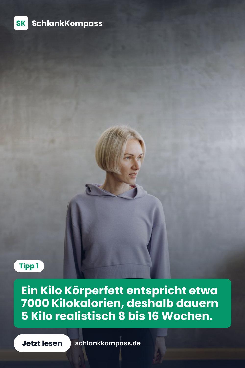 Ein Kilo Körperfett entspricht etwa 7000 Kilokalorien, deshalb dauern 5 Kilo realistisch 8 bis 16 Wochen.