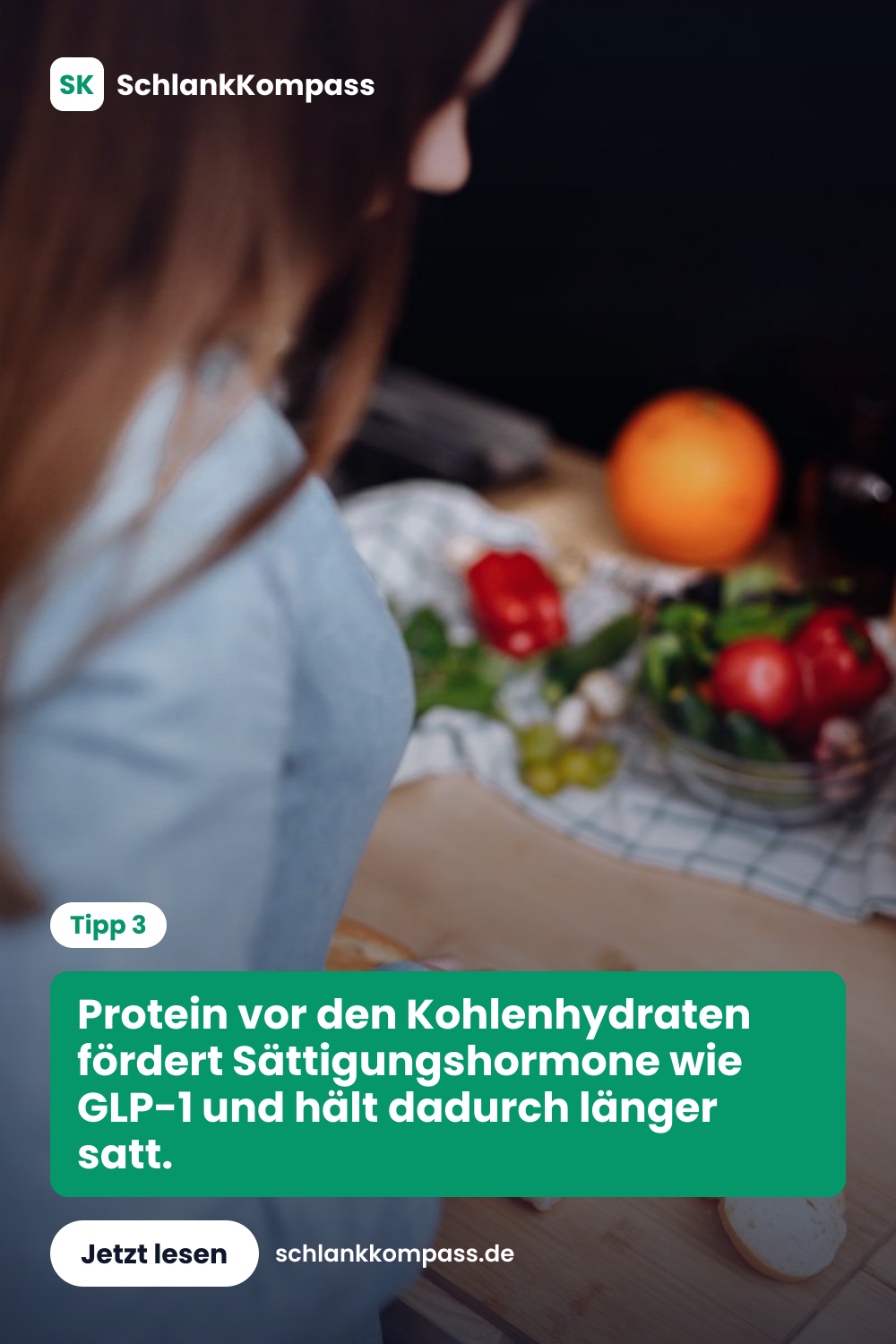 Protein vor den Kohlenhydraten fördert Sättigungshormone wie GLP-1 und hält dadurch länger satt.