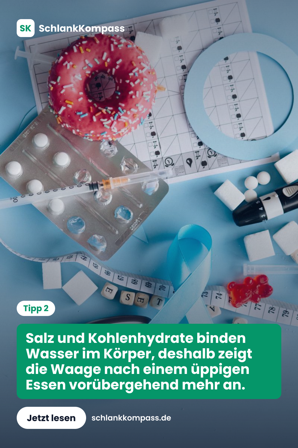 Salz und Kohlenhydrate binden Wasser im Körper, deshalb zeigt die Waage nach einem üppigen Essen vorübergehend mehr an.