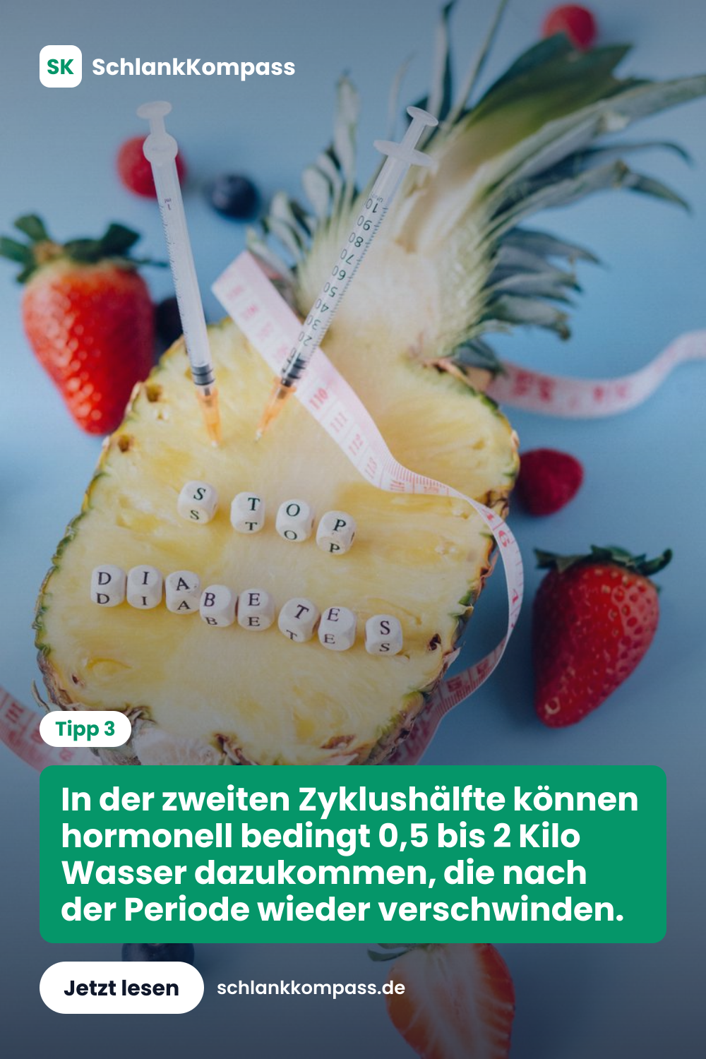 In der zweiten Zyklushälfte können hormonell bedingt 0,5 bis 2 Kilo Wasser dazukommen, die nach der Periode wieder verschwinden.