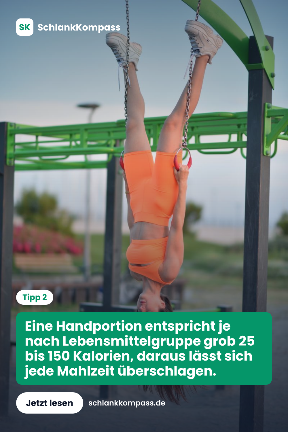 Eine Handportion entspricht je nach Lebensmittelgruppe grob 25 bis 150 Kalorien, daraus lässt sich jede Mahlzeit überschlagen.