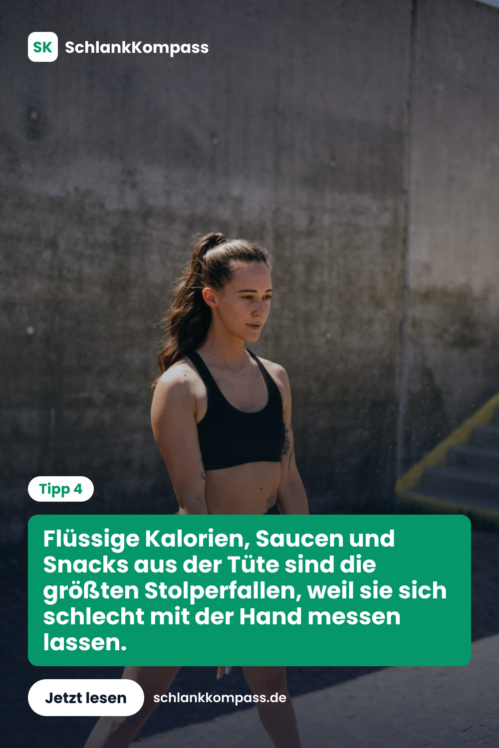 Flüssige Kalorien, Saucen und Snacks aus der Tüte sind die größten Stolperfallen, weil sie sich schlecht mit der Hand messen lassen.