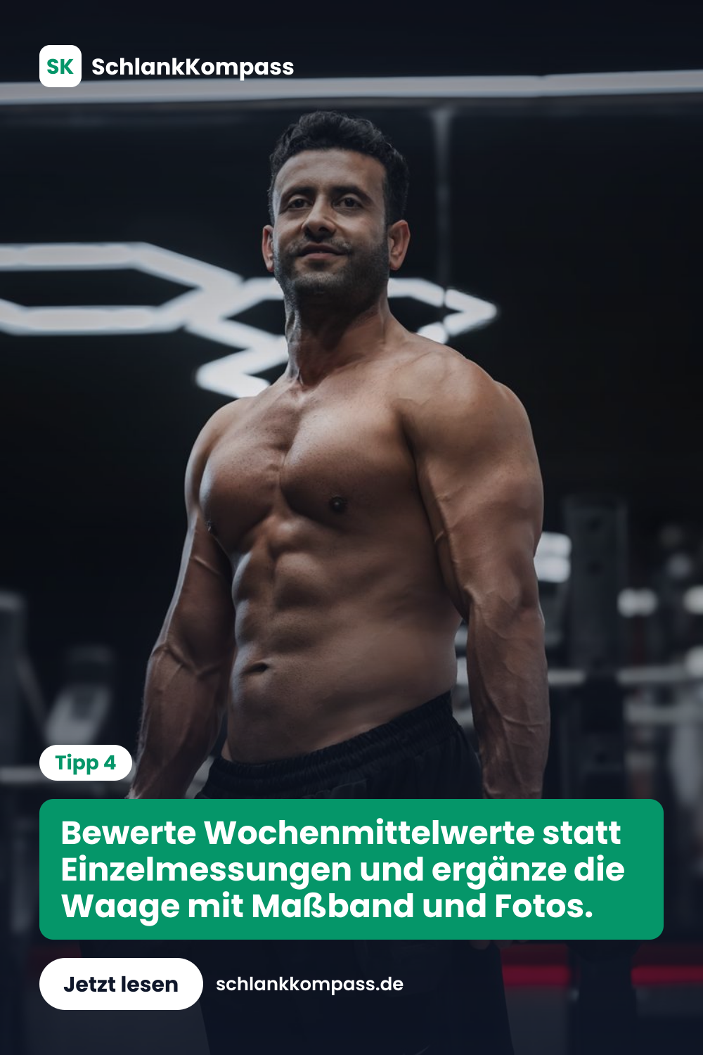 Bewerte Wochenmittelwerte statt Einzelmessungen und ergänze die Waage mit Maßband und Fotos.