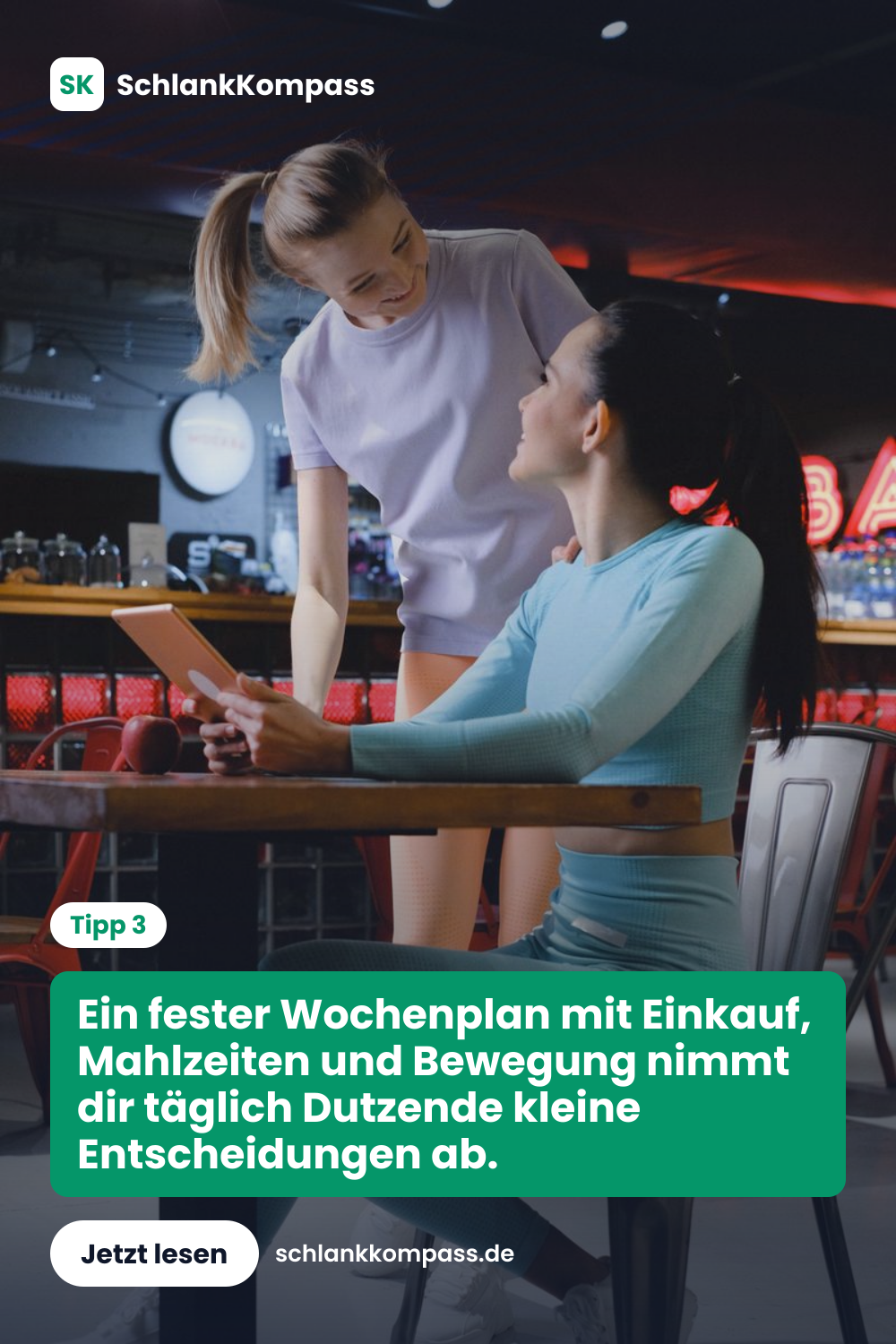 Ein fester Wochenplan mit Einkauf, Mahlzeiten und Bewegung nimmt dir täglich Dutzende kleine Entscheidungen ab.