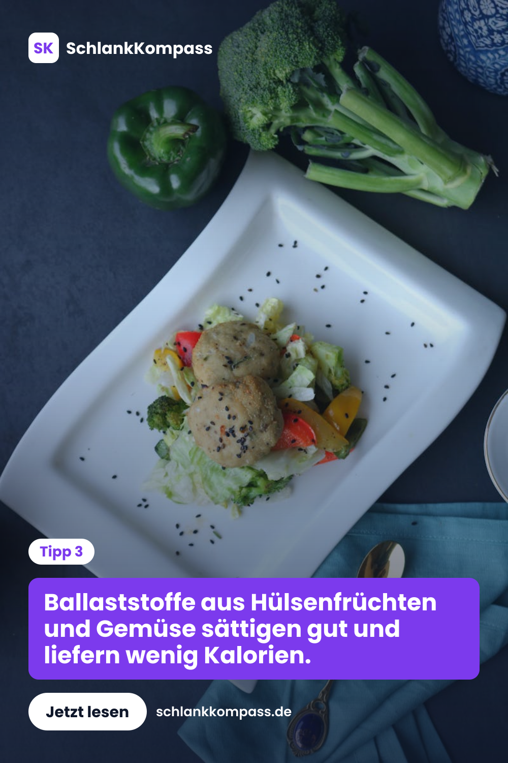 Ballaststoffe aus Hülsenfrüchten und Gemüse sättigen gut und liefern wenig Kalorien.