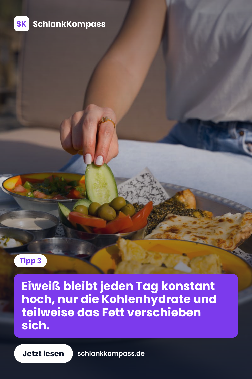 Eiweiß bleibt jeden Tag konstant hoch, nur die Kohlenhydrate und teilweise das Fett verschieben sich.