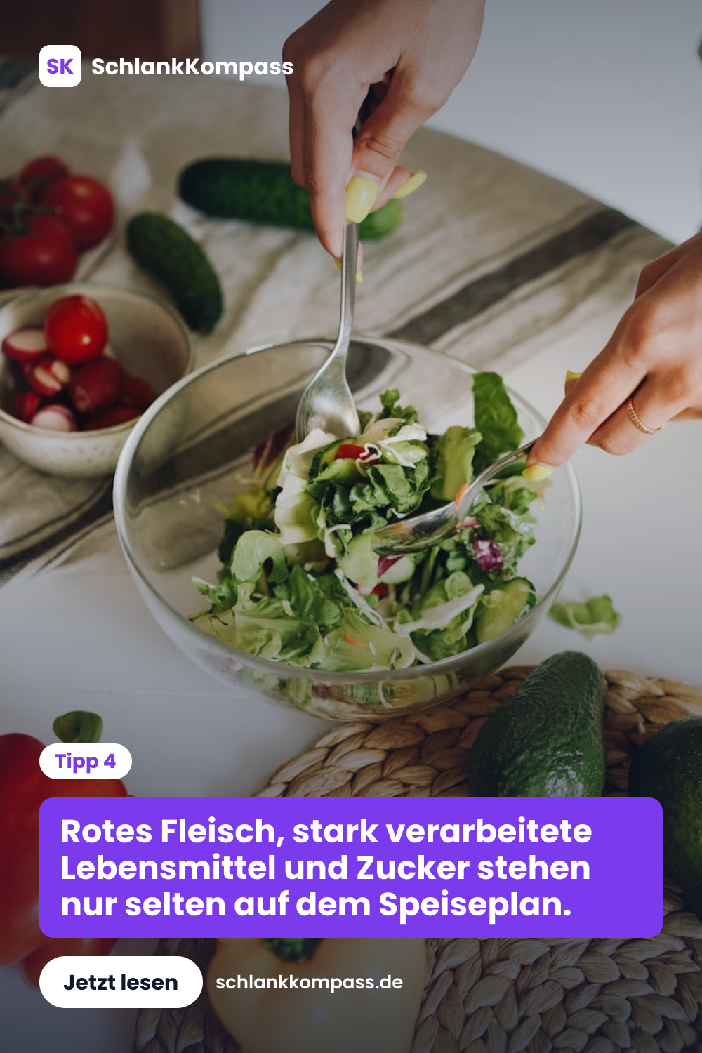 Rotes Fleisch, stark verarbeitete Lebensmittel und Zucker stehen nur selten auf dem Speiseplan.