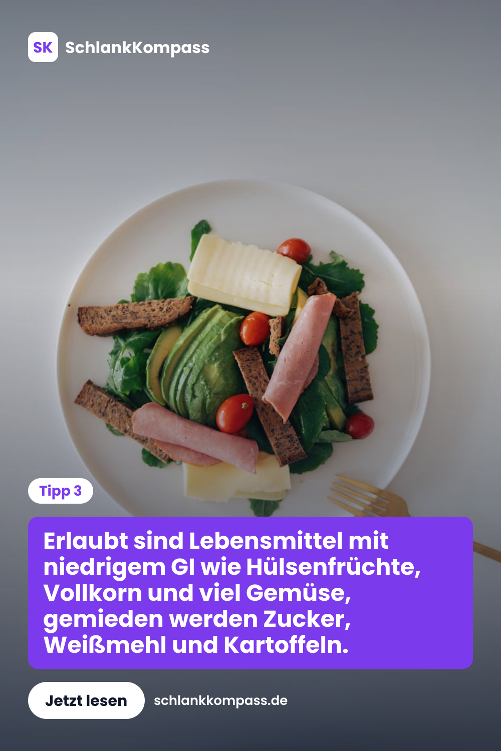 Erlaubt sind Lebensmittel mit niedrigem GI wie Hülsenfrüchte, Vollkorn und viel Gemüse, gemieden werden Zucker, Weißmehl und Kartoffeln.