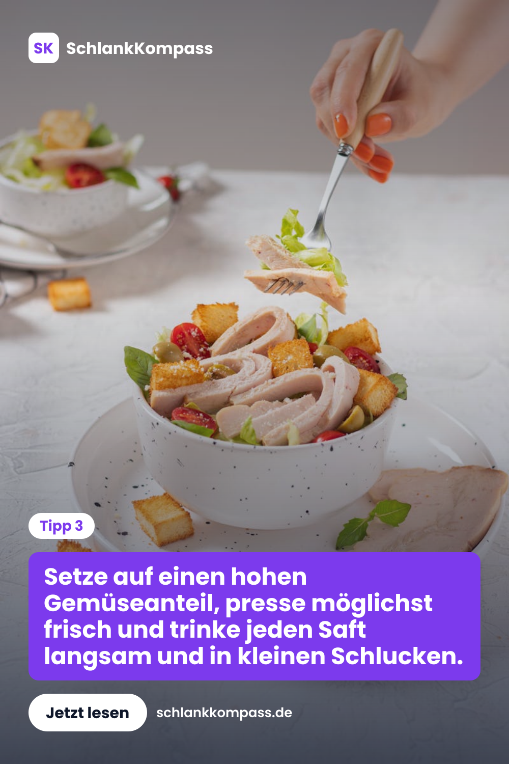 Setze auf einen hohen Gemüseanteil, presse möglichst frisch und trinke jeden Saft langsam und in kleinen Schlucken.