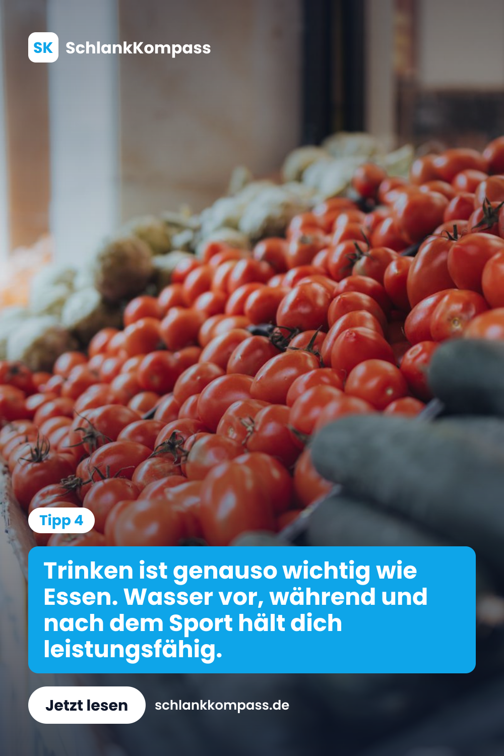 Trinken ist genauso wichtig wie Essen. Wasser vor, während und nach dem Sport hält dich leistungsfähig.