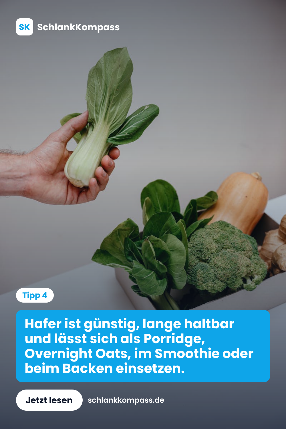 Hafer ist günstig, lange haltbar und lässt sich als Porridge, Overnight Oats, im Smoothie oder beim Backen einsetzen.