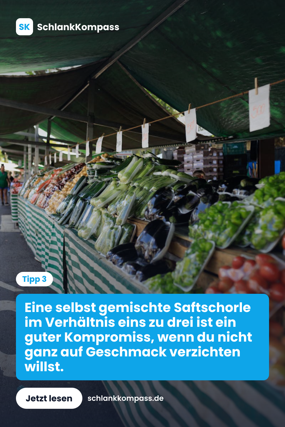 Eine selbst gemischte Saftschorle im Verhältnis eins zu drei ist ein guter Kompromiss, wenn du nicht ganz auf Geschmack verzichten willst.