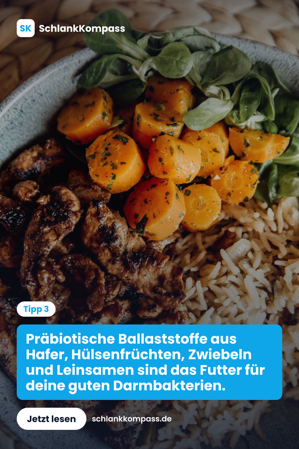 Präbiotische Ballaststoffe aus Hafer, Hülsenfrüchten, Zwiebeln und Leinsamen sind das Futter für deine guten Darmbakterien.