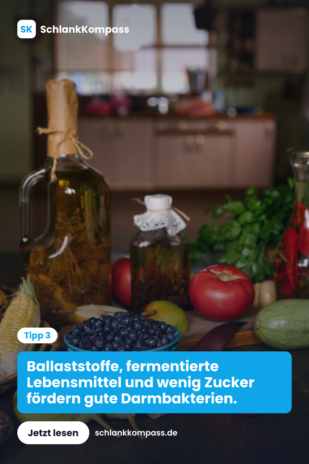 Ballaststoffe, fermentierte Lebensmittel und wenig Zucker fördern gute Darmbakterien.