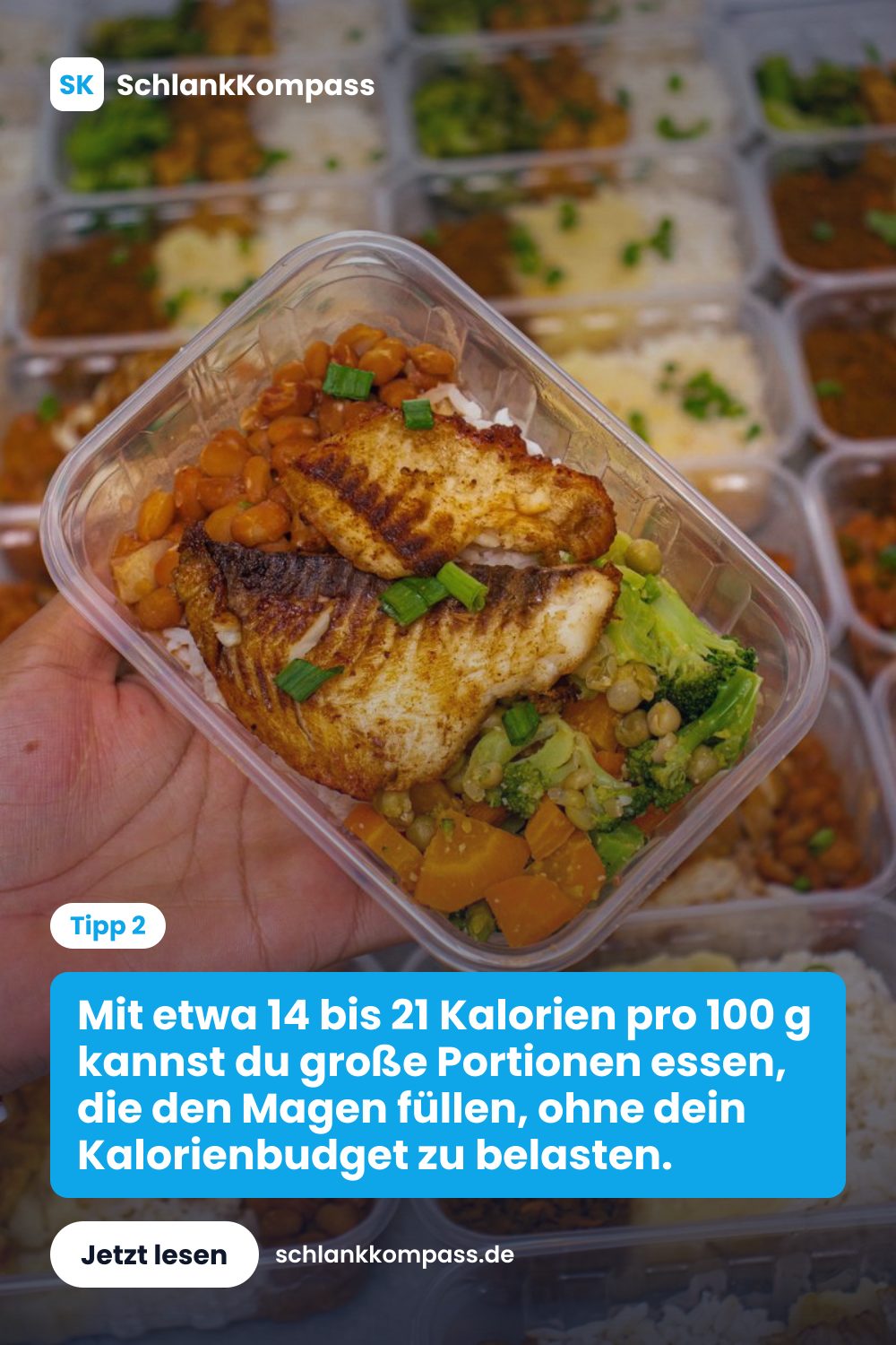 Mit etwa 14 bis 21 Kalorien pro 100 g kannst du große Portionen essen, die den Magen füllen, ohne dein Kalorienbudget zu belasten.