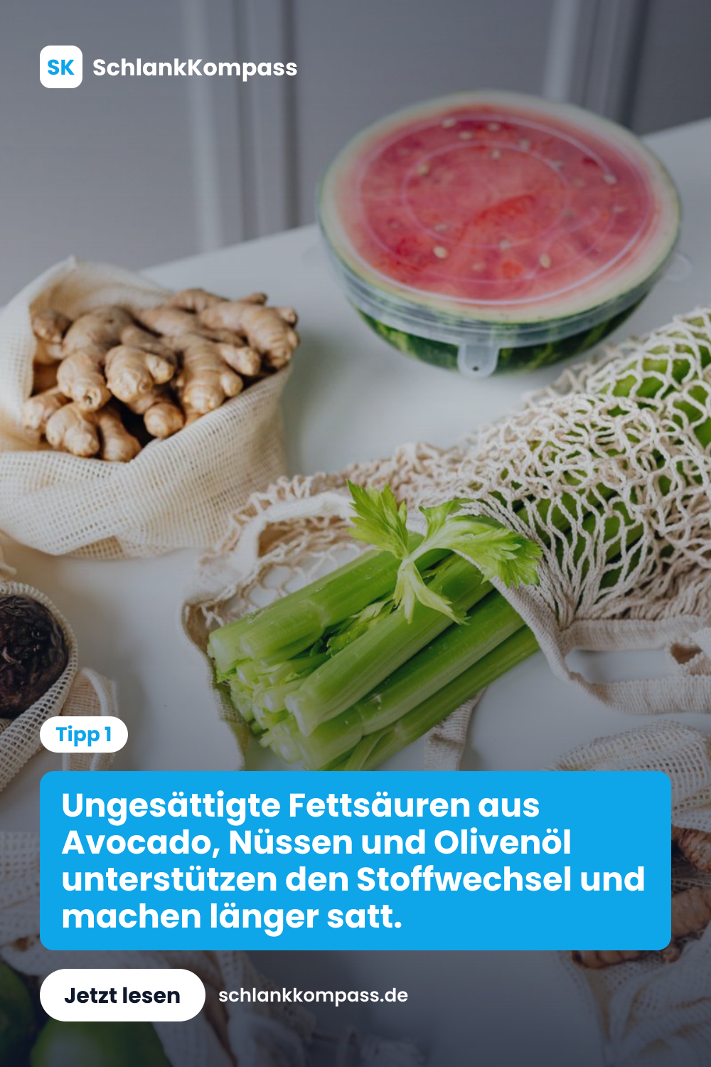 Ungesättigte Fettsäuren aus Avocado, Nüssen und Olivenöl unterstützen den Stoffwechsel und machen länger satt.