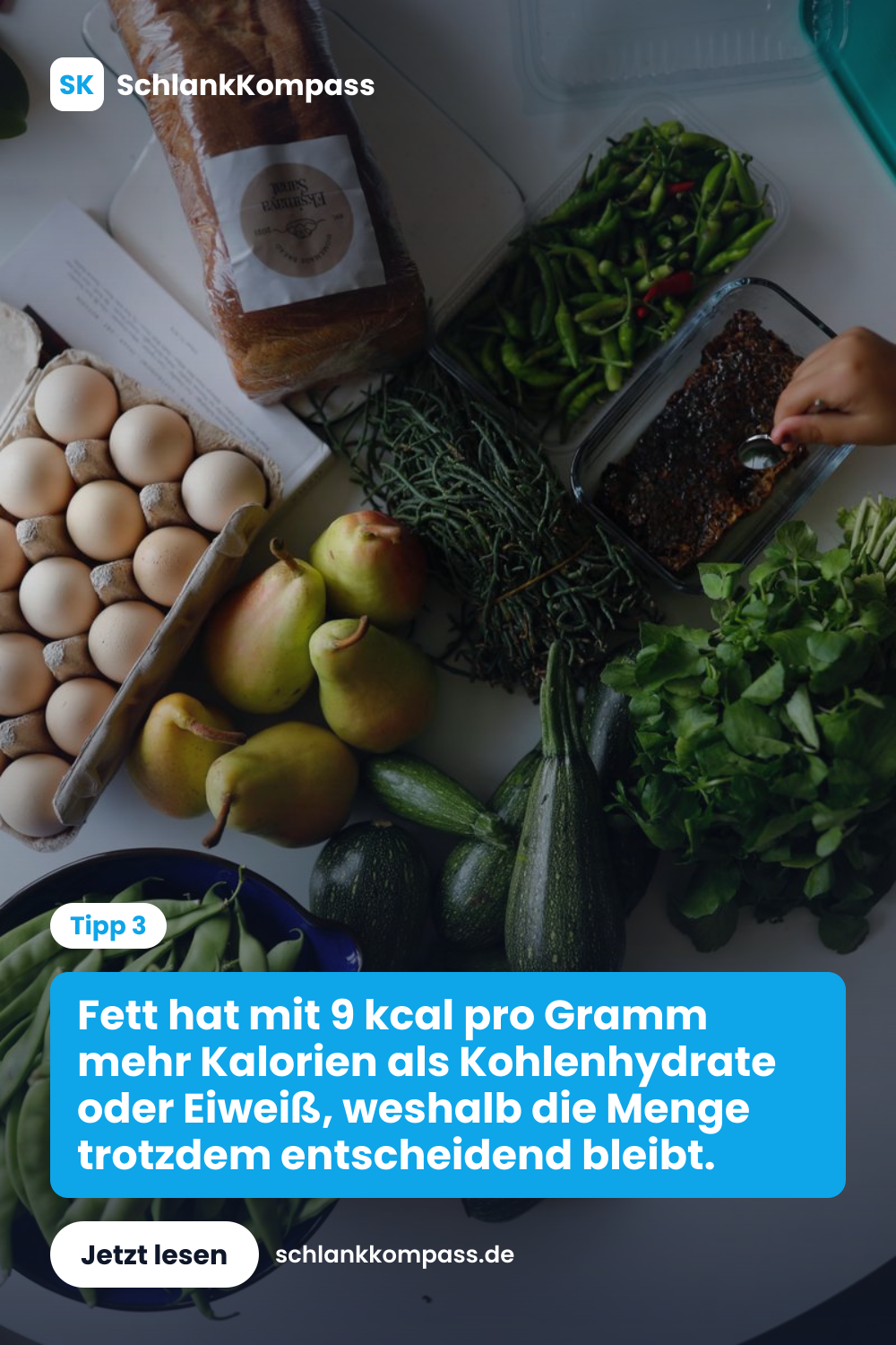Fett hat mit 9 kcal pro Gramm mehr Kalorien als Kohlenhydrate oder Eiweiß, weshalb die Menge trotzdem entscheidend bleibt.