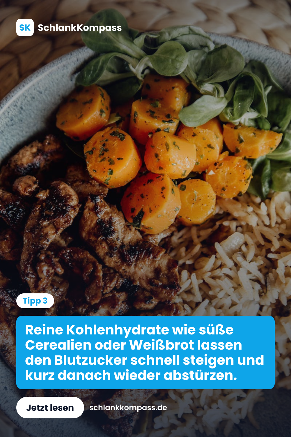 Reine Kohlenhydrate wie süße Cerealien oder Weißbrot lassen den Blutzucker schnell steigen und kurz danach wieder abstürzen.