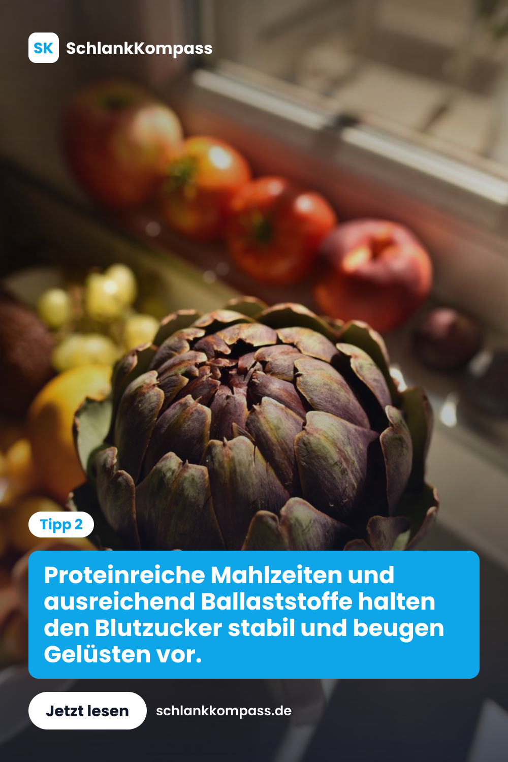 Proteinreiche Mahlzeiten und ausreichend Ballaststoffe halten den Blutzucker stabil und beugen Gelüsten vor.