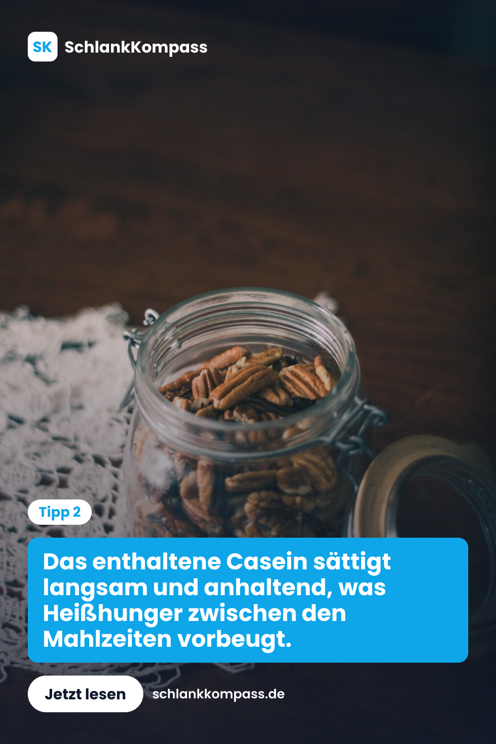 Das enthaltene Casein sättigt langsam und anhaltend, was Heißhunger zwischen den Mahlzeiten vorbeugt.