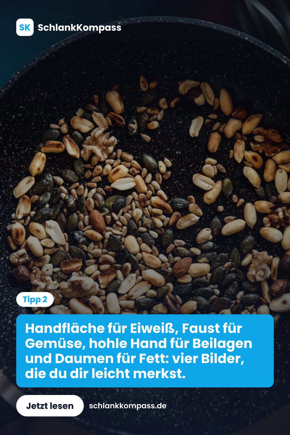 Handfläche für Eiweiß, Faust für Gemüse, hohle Hand für Beilagen und Daumen für Fett: vier Bilder, die du dir leicht merkst.