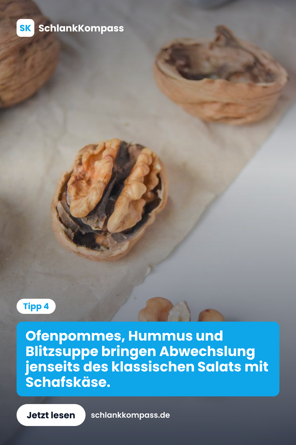 Ofenpommes, Hummus und Blitzsuppe bringen Abwechslung jenseits des klassischen Salats mit Schafskäse.