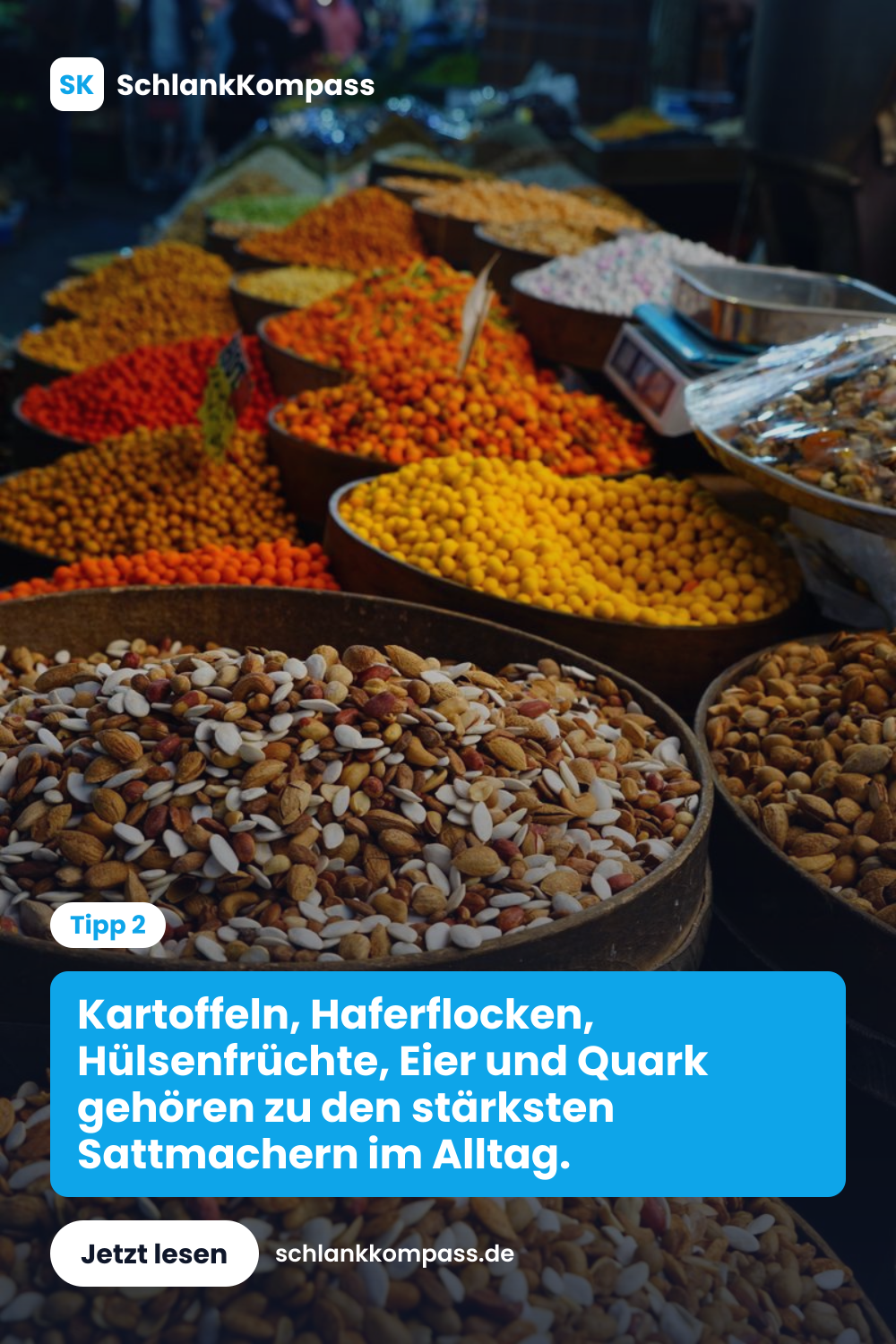 Kartoffeln, Haferflocken, Hülsenfrüchte, Eier und Quark gehören zu den stärksten Sattmachern im Alltag.