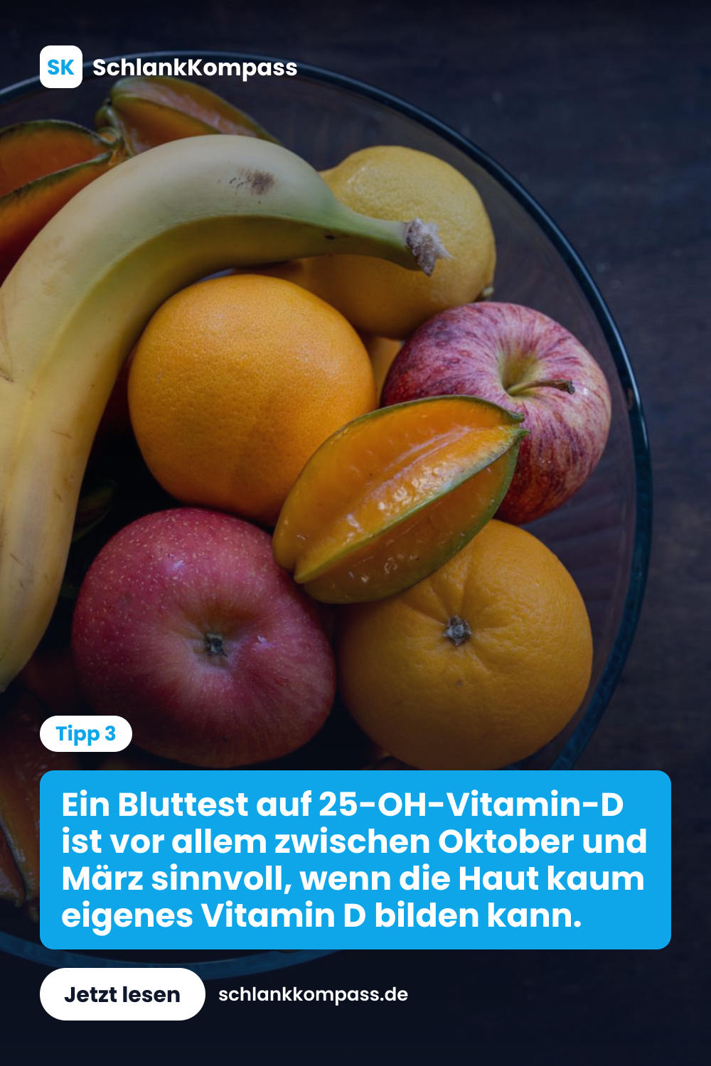Ein Bluttest auf 25-OH-Vitamin-D ist vor allem zwischen Oktober und März sinnvoll, wenn die Haut kaum eigenes Vitamin D bilden kann.