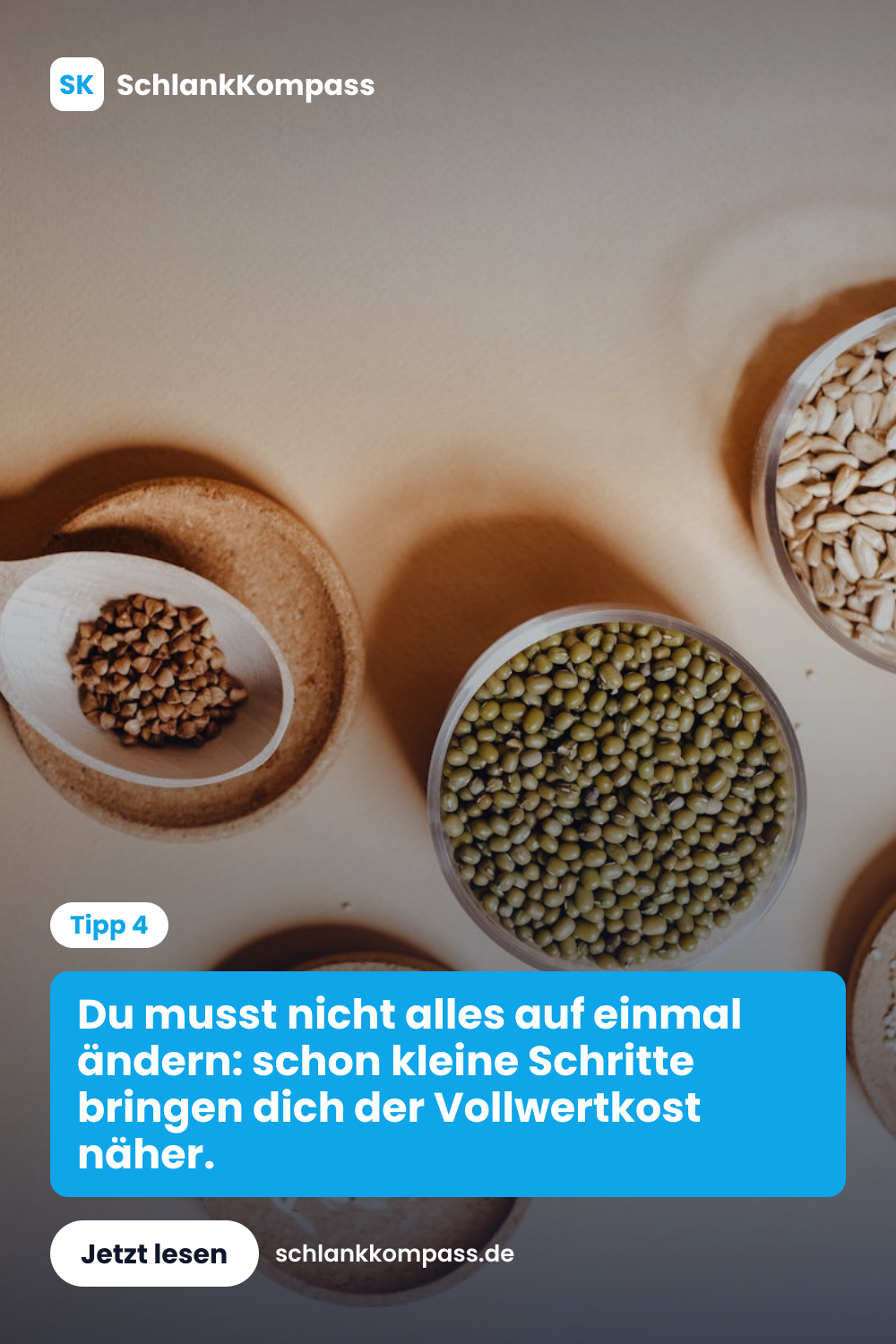 Du musst nicht alles auf einmal ändern: schon kleine Schritte bringen dich der Vollwertkost näher.
