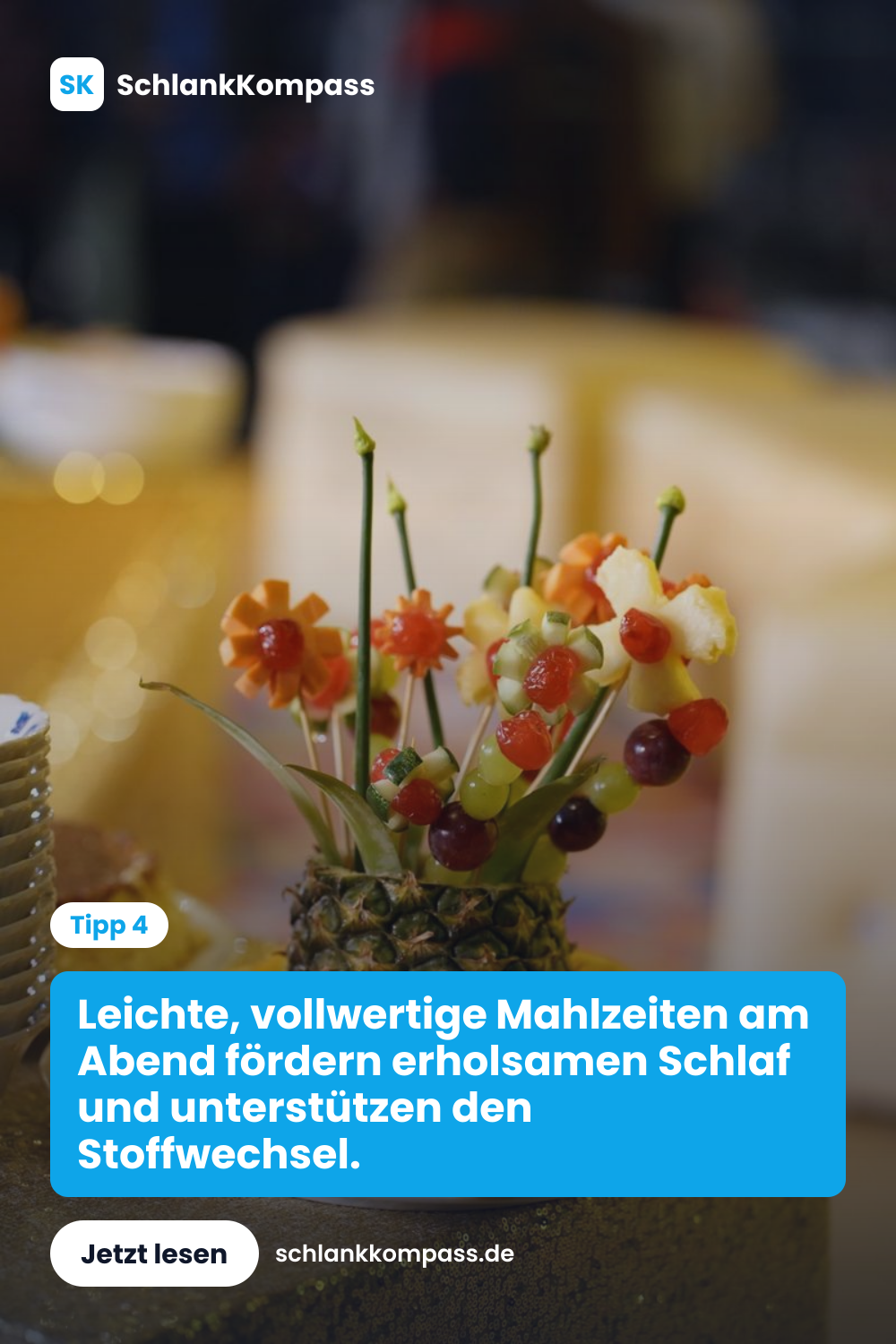 Leichte, vollwertige Mahlzeiten am Abend fördern erholsamen Schlaf und unterstützen den Stoffwechsel.