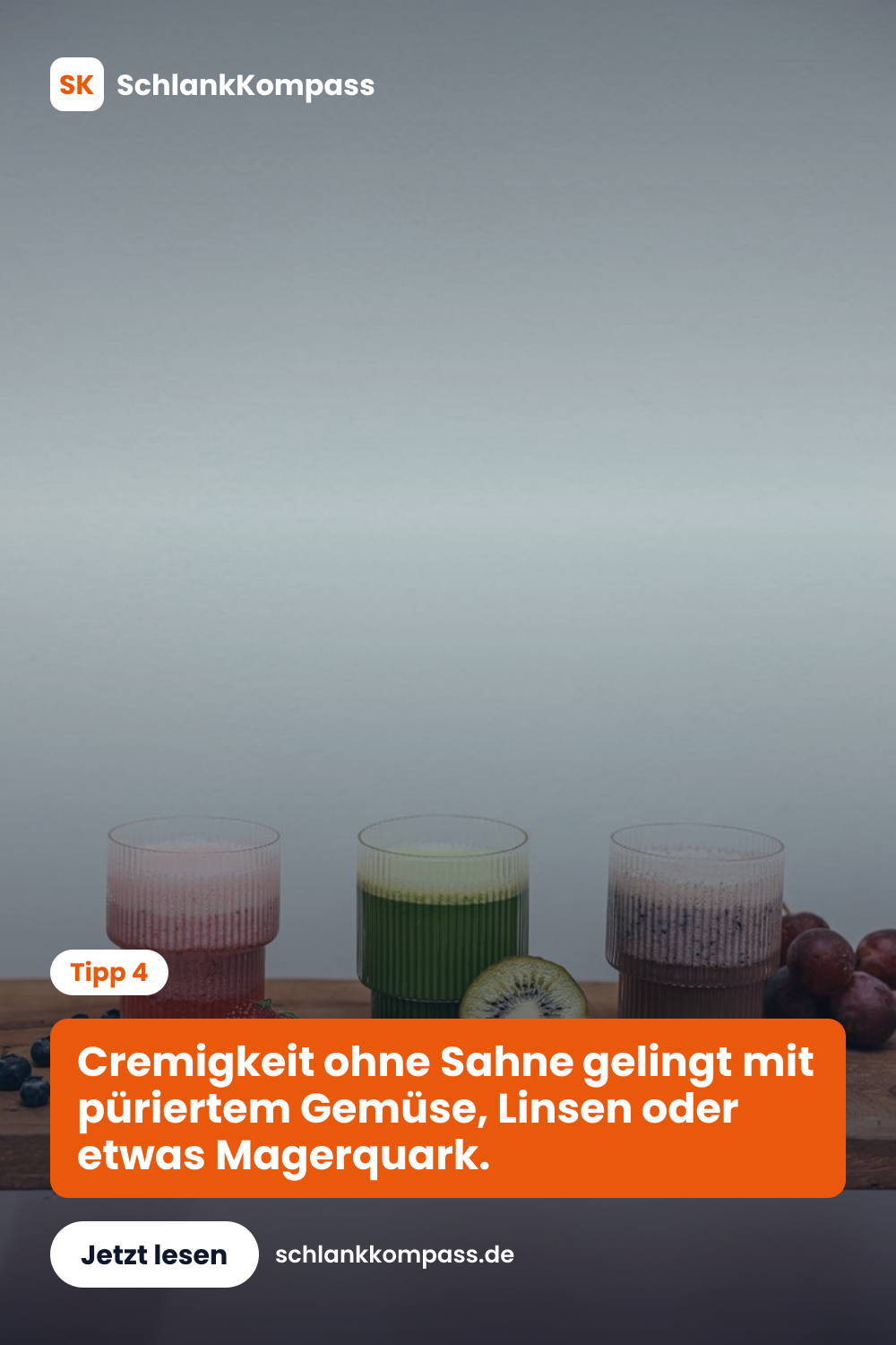 Cremigkeit ohne Sahne gelingt mit püriertem Gemüse, Linsen oder etwas Magerquark.