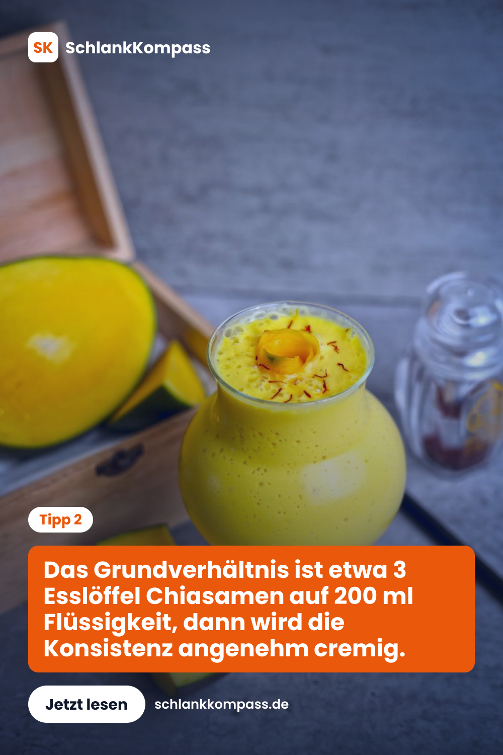 Das Grundverhältnis ist etwa 3 Esslöffel Chiasamen auf 200 ml Flüssigkeit, dann wird die Konsistenz angenehm cremig.
