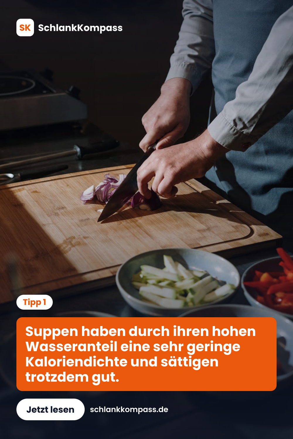 Suppen haben durch ihren hohen Wasseranteil eine sehr geringe Kaloriendichte und sättigen trotzdem gut.
