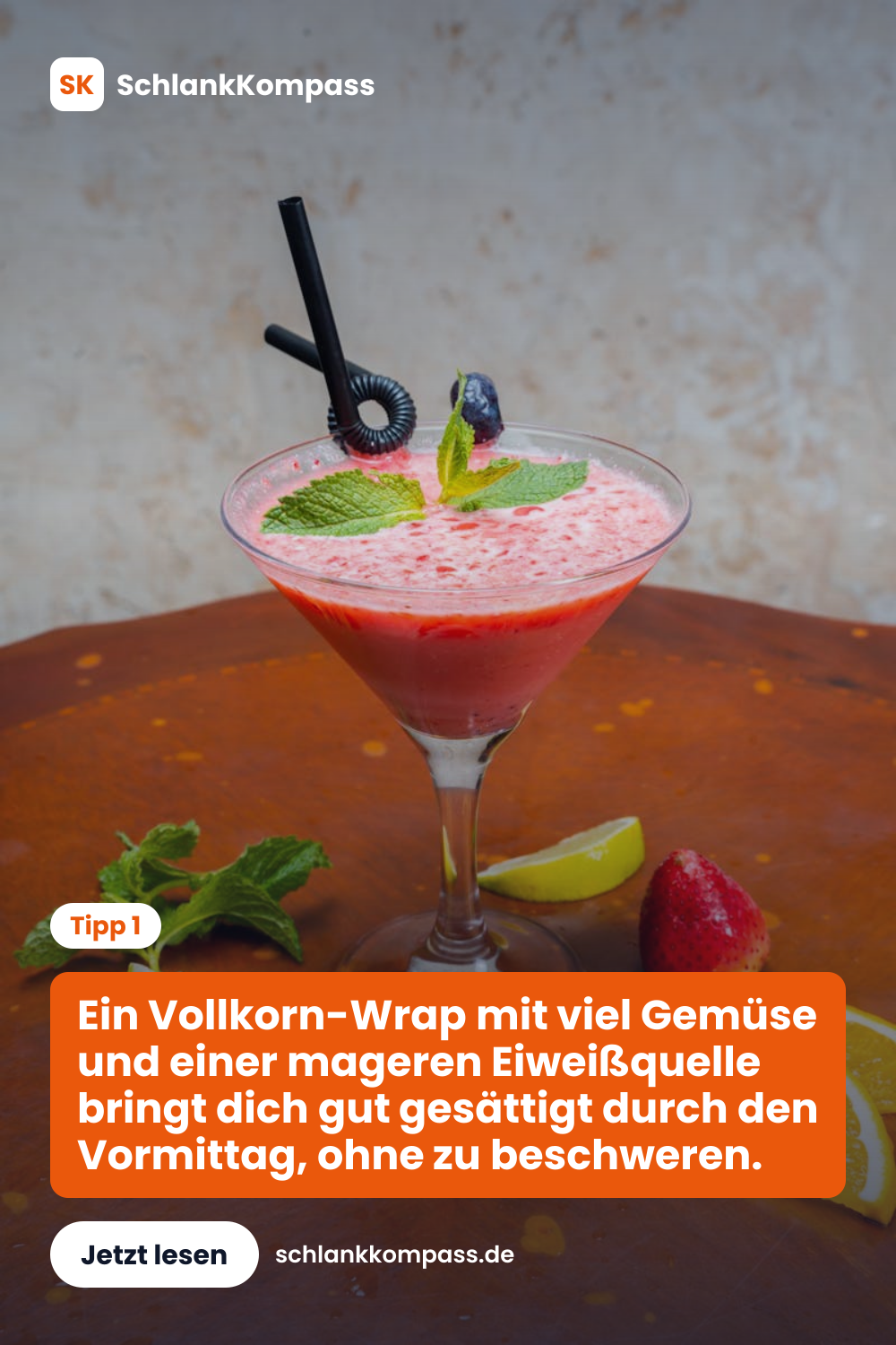 Ein Vollkorn-Wrap mit viel Gemüse und einer mageren Eiweißquelle bringt dich gut gesättigt durch den Vormittag, ohne zu beschweren.