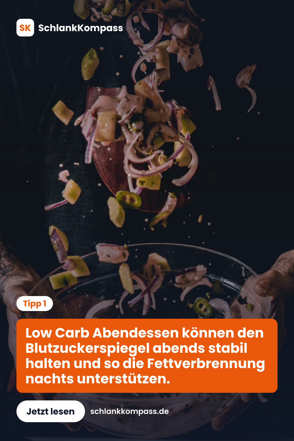 Low Carb Abendessen können den Blutzuckerspiegel abends stabil halten und so die Fettverbrennung nachts unterstützen.