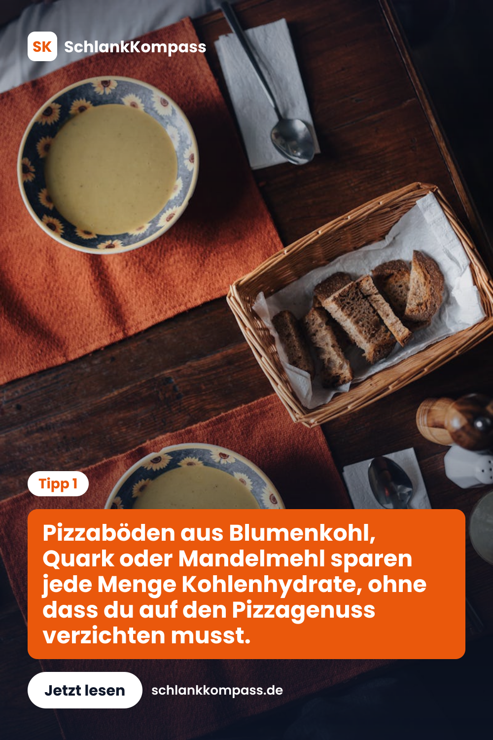 Pizzaböden aus Blumenkohl, Quark oder Mandelmehl sparen jede Menge Kohlenhydrate, ohne dass du auf den Pizzagenuss verzichten musst.