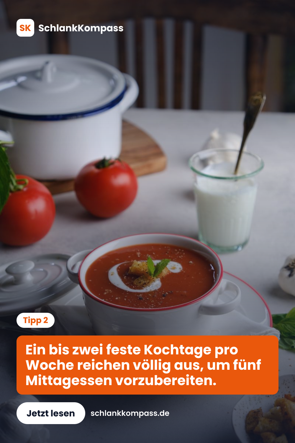 Ein bis zwei feste Kochtage pro Woche reichen völlig aus, um fünf Mittagessen vorzubereiten.
