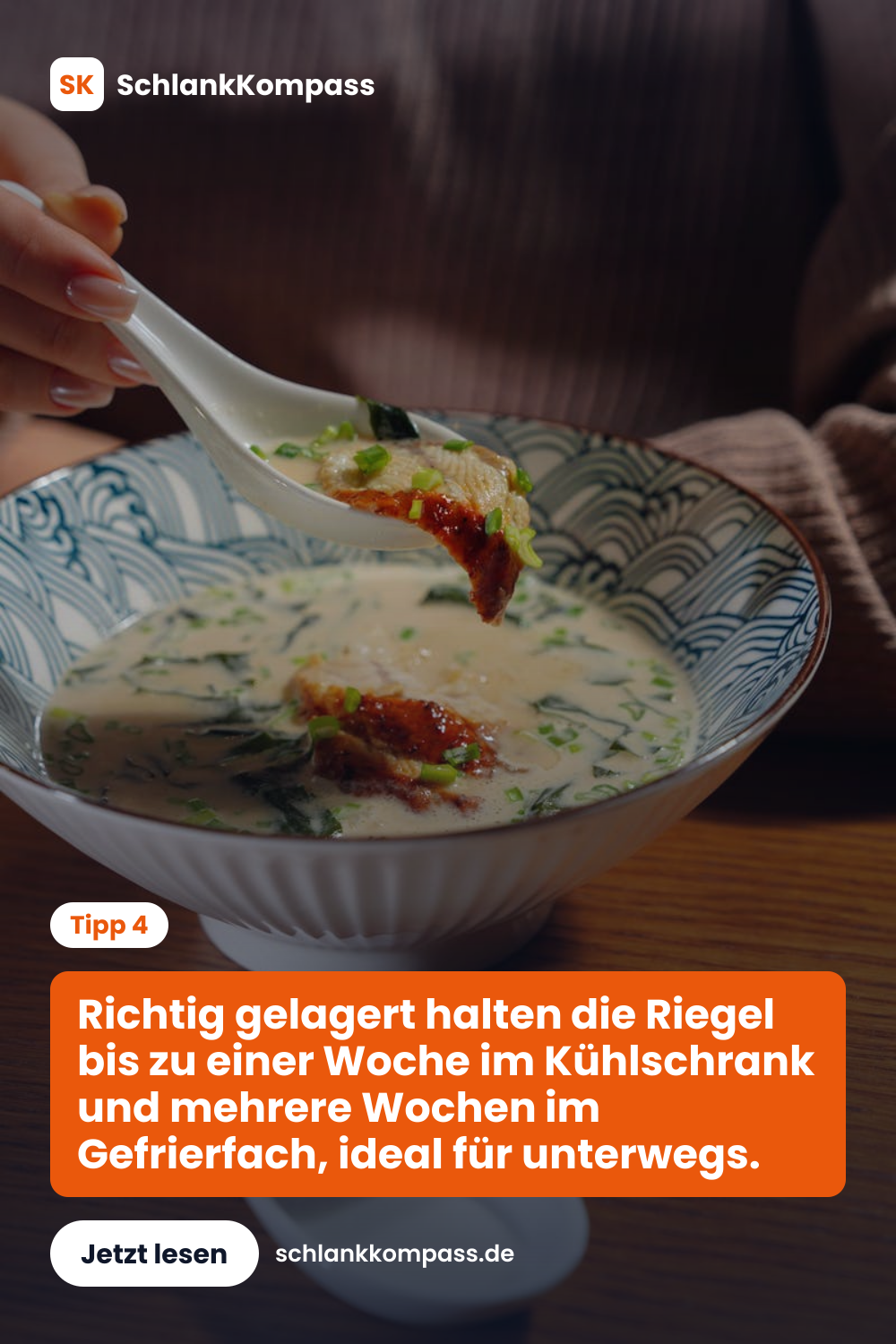Richtig gelagert halten die Riegel bis zu einer Woche im Kühlschrank und mehrere Wochen im Gefrierfach, ideal für unterwegs.